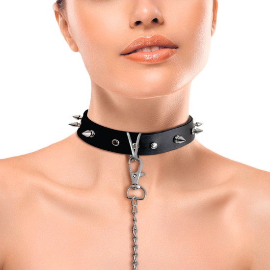 Ошейник с шипами и поводком, черный Art of Sex Collar Spikes and Leash