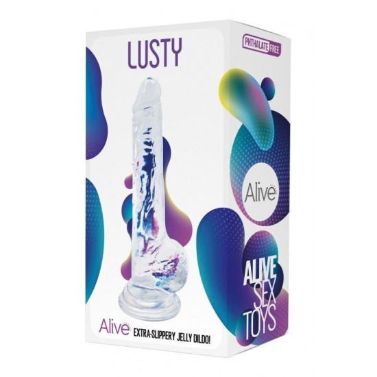 Фаллоимитатор на присоске, длина 18 см, диаметр 3,2 см, прозрачный Alive Jelly Dildo Lusty