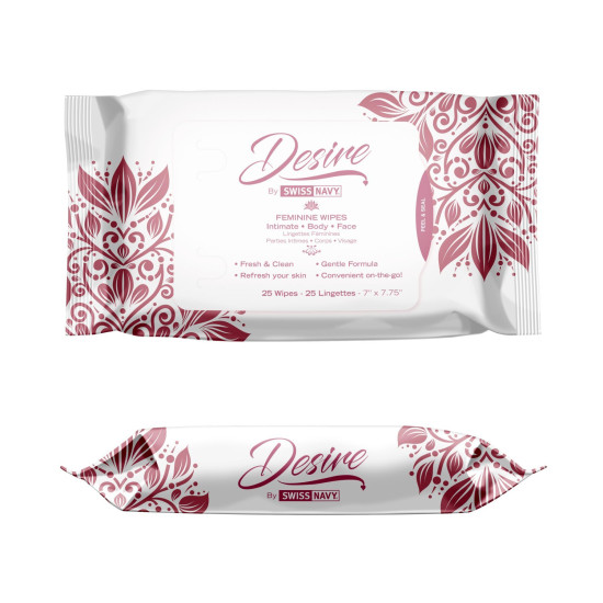 Жіночі очищуючі серветки для тіла та обличчя Desire by Swiss Navy Feminine Wipes, 25 шт
