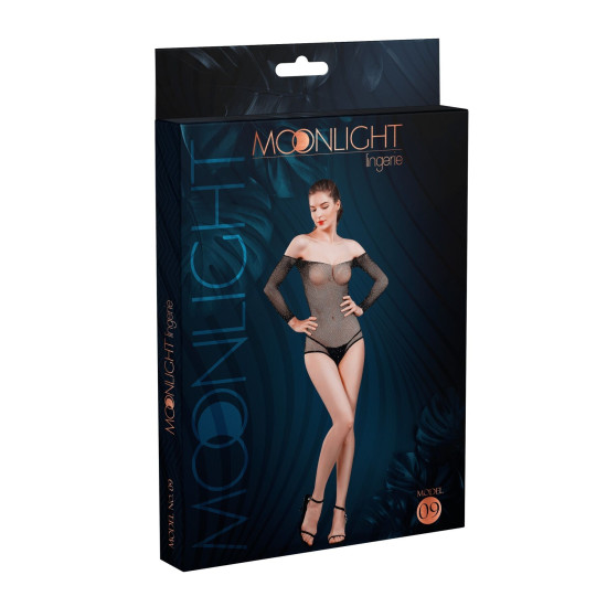 Сетчатое боди со стразами и открытыми плечами, черное Moonlight Model 09 Black, XS-L