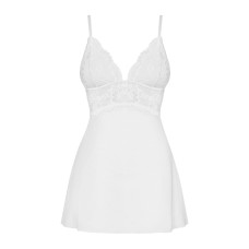 Сатиновый пеньюар с кружевом и танга, белый Obsessive 810-BAB-2 Babydoll & Thong White, S/M