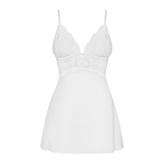 Сатиновий пеньюар з мереживом і танга, білий Obsessive 810-BAB-2 Babydoll & Thong White, S/M