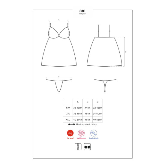 Сатиновий пеньюар з мереживом і танга, білий Obsessive 810-BAB-2 Babydoll & Thong White, S/M