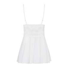 Сатиновый пеньюар с кружевом и танга, белый Obsessive 810-BAB-2 Babydoll & Thong White, S/M