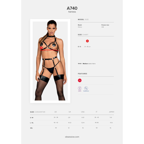 Портупея на грудь из искусственной кожи, черная Obsessive A740 Harness Black, O/S