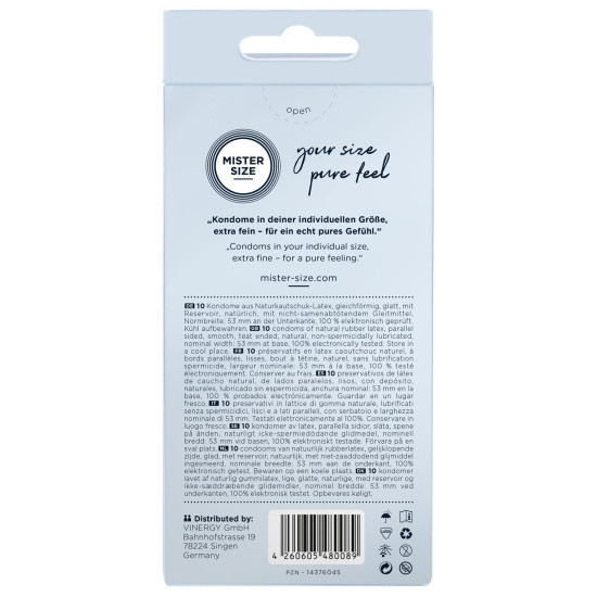 Презервативи для пеніса довжиною 10-11,3 см, 10 шт Mister Size - pure feel 53