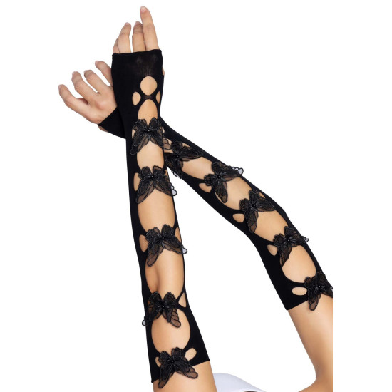 Мітенки з аплікацією метеликів, чорні Leg Avenue Butterfly Applique Arm Warmers Black