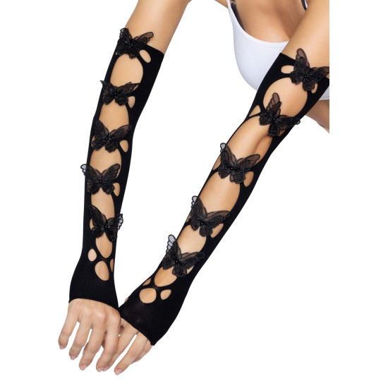 Мітенки з аплікацією метеликів, чорні Leg Avenue Butterfly Applique Arm Warmers Black