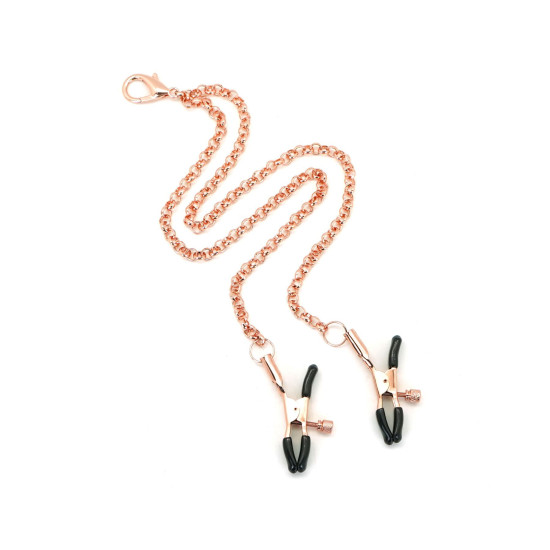 Нашийник із затискачами для сосків зі шкіри Liebe Seele Rose Gold Memory Collar with Nipple Clamps