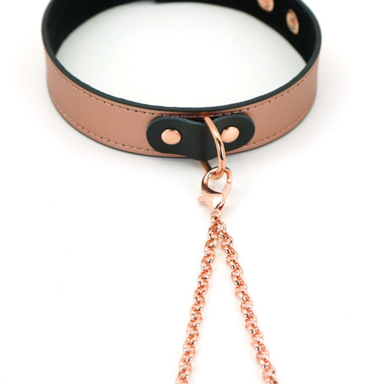 Нашийник із затискачами для сосків зі шкіри Liebe Seele Rose Gold Memory Collar with Nipple Clamps