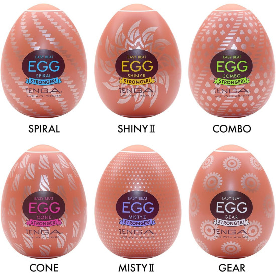 Набор из 6 яиц-мастурбаторов, плотный TPE, выпуклая текстура Tenga Egg Hard Boiled II Pack