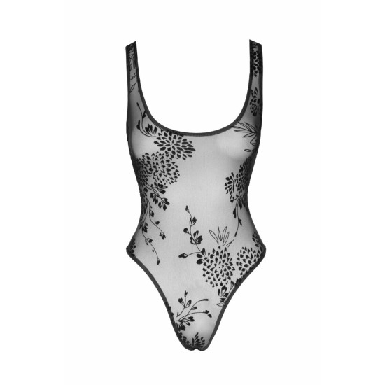 Боді з тюлю з флокованим візерунком Noir Handmade F242 Tulle Body with Patterned Flock Embroidery, XL