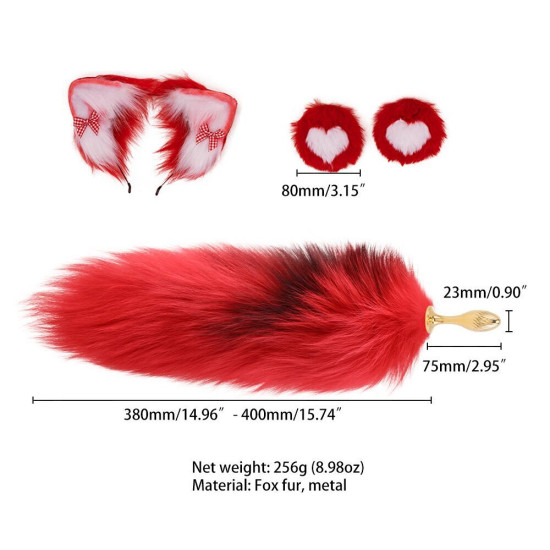 Анальна пробка з червоним хвостом лисиці, форма груші Lockink Sevanda Red Vixen Set with Pear-Shape Plug