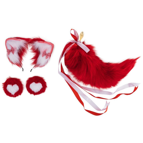 Анальна пробка з червоним хвостом лисиці, форма груші Lockink Sevanda Red Vixen Set with Pear-Shape Plug