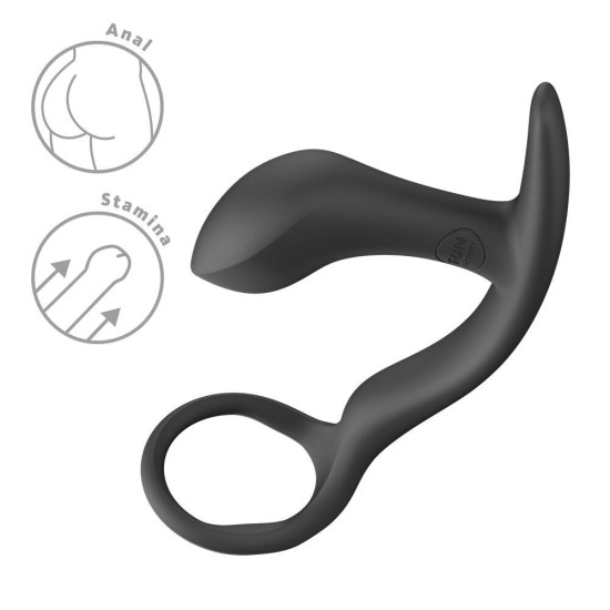 Анальная пробка с эрекционным кольцом, черная Fun Factory Bootie Ring Black (мятая упаковка)