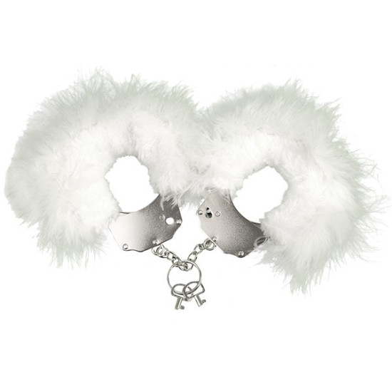 Металлические наручники для секса с белой пушистой отделкой Adrien Lastic Handcuffs White