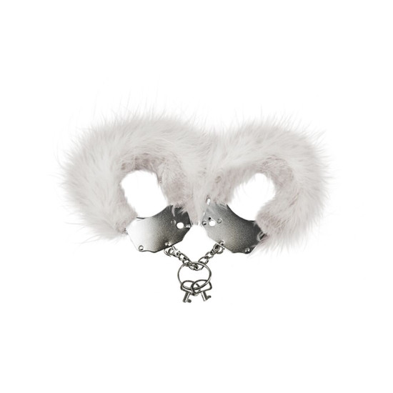 Металлические наручники для секса с белой пушистой отделкой Adrien Lastic Handcuffs White