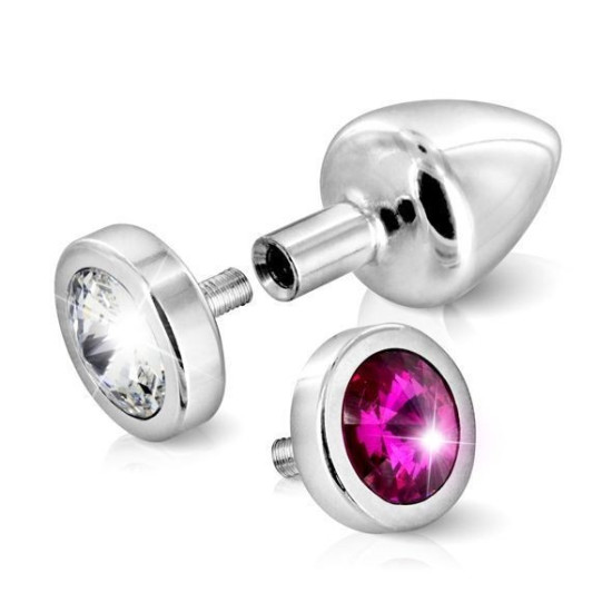 Металева анальна пробка зі змінними стразами Swarovski, довжина 5,6 см, діаметр 2,5 см Diogol Anni Switch, S