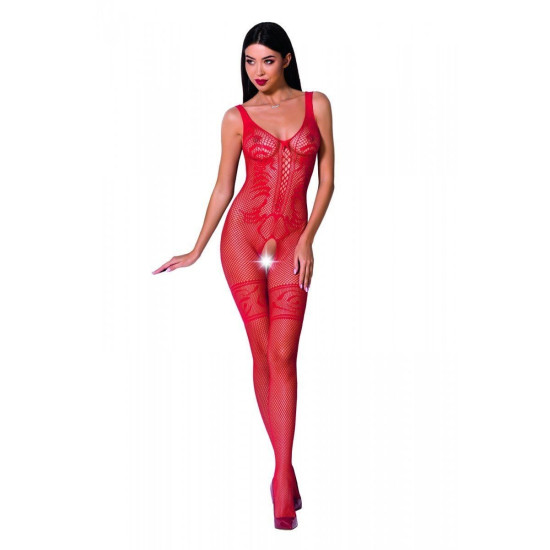 Бодистокинг-комбинезон с имитацией чулок и боди, красный Passion BS069 Red