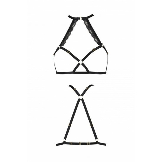 Портупея из стреп с кружевом, чёрная LORRY BRA Black, L/XL