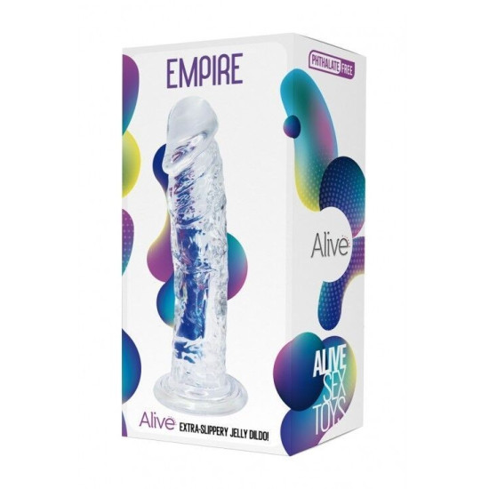 Фалоімітатор на присоску, довжина 19,3 см, діаметр 4,3 см, прозорий Alive Jelly Dildo Empire