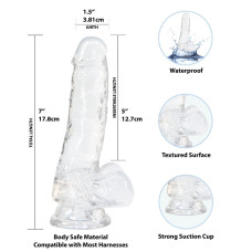 Прозорий фалоімітатор на присосці, довжина 17,8 см, діаметр 3,8 см Addiction Crystal Clear Dildo with Balls 7″