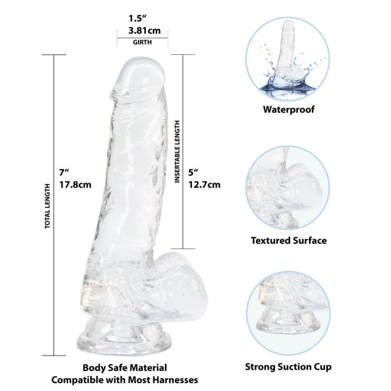 Прозорий фалоімітатор на присосці, довжина 17,8 см, діаметр 3,8 см Addiction Crystal Clear Dildo with Balls 7″