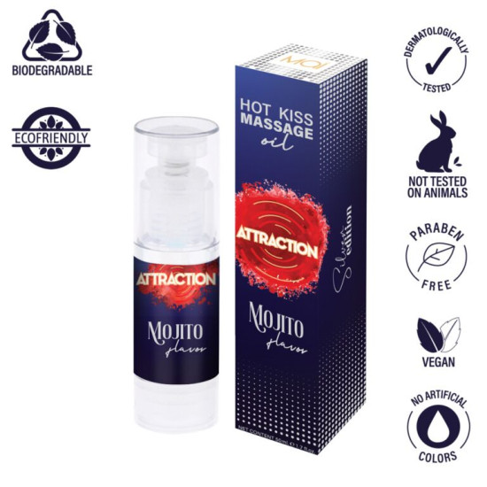 Їстівна масажна олія зі смаком Мохіто Mai Attraction Mojito Hot Kiss, 50 ml (термін 09.2026)