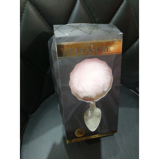 Металева анальна пробка Кролячий хвостик Alive Fluffy Plug S Pink (пом'ята упаковка!!!)