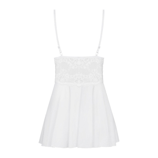 Сатиновий пеньюар з мереживом і танга, білий Obsessive 810-BAB-2 Babydoll & Thong White, L/XL