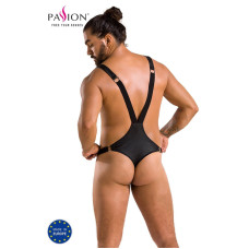 Чоловіче боді з люверсами з екошкіри на лямках, чорне Passion 028 Harry Black, L/XL
