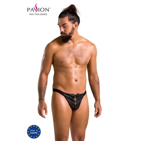 Мужские слипы на шнуровке из экокожи с люверсами, черные Passion 044 Slip Ben Black, XXL/XXXL