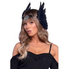 Повязка на голову с крыльями из перьев и натуральной кожи, черная Leg Avenue Feather Headband, Black