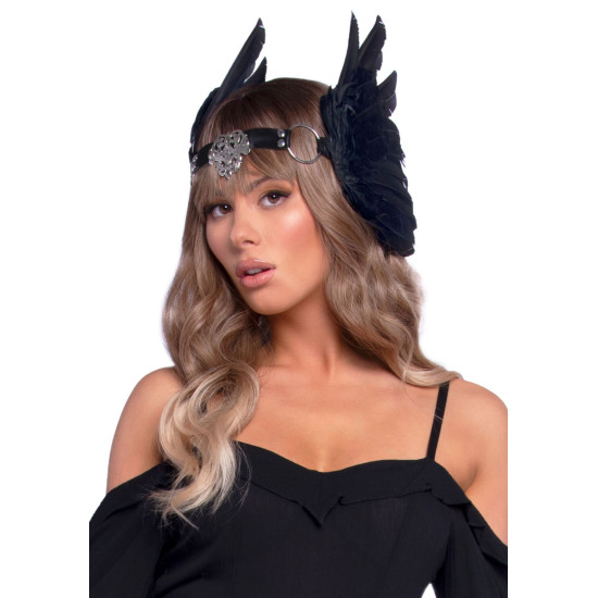 Пов'язка на голову з крилами з пір'я і натуральної шкіри, чорна Leg Avenue Feather Headband, Black