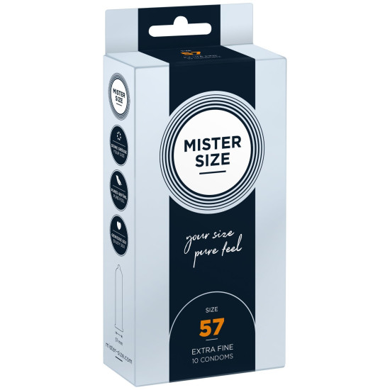 Презервативи для пеніса довжиною 11,3-12,7 см, 10 шт Mister Size - pure feel 57