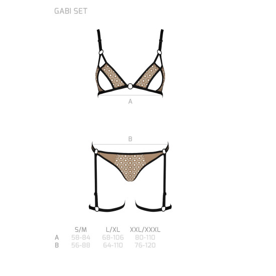 Еротичний комплект нижньої білизни (трусики з гартерами), бежевий Passion Gabi Set Beige, L/XL