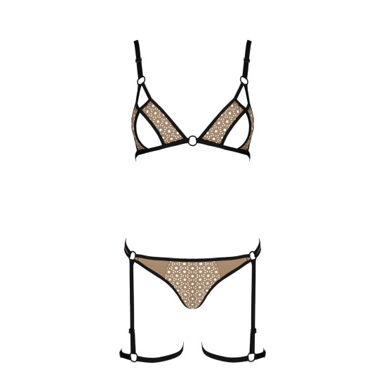 Еротичний комплект нижньої білизни (трусики з гартерами), бежевий Passion Gabi Set Beige, L/XL