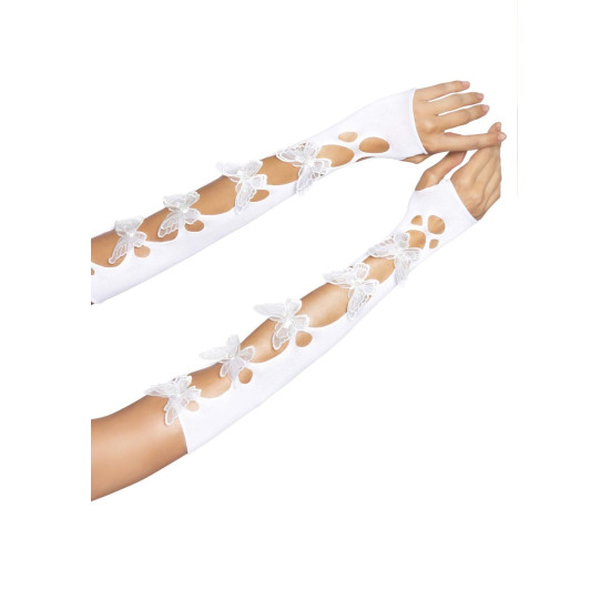 Митенки с аппликацией бабочек, белые Leg Avenue Butterfly Applique Arm Warmers White