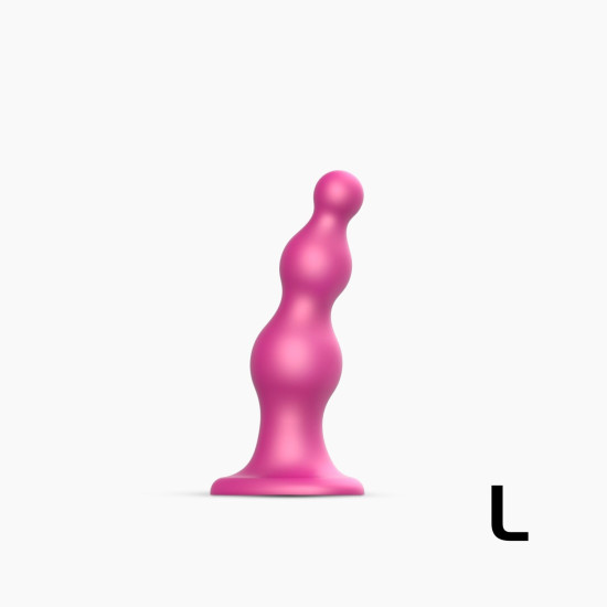 Насадка для страпона з намистинами і металевим блиском, малинова Strap-On-Me Dildo Plug Beads Framboise Metallic, L