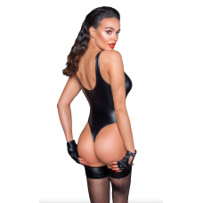 Боди с высоким вырезом по бедру из материала с мокрым эффектом Noir Handmade F244 Powerwetlook Body with High Cut Bottom Hem, L