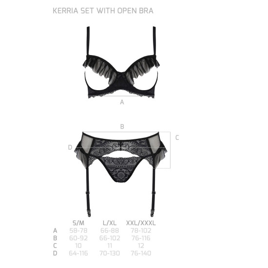 Комплект з відкритим бра, чорний Passion KERRIA SET WITH OPEN BRA black, L/XL