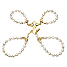 Нашийник з повідцем і наручниками, перловий Lockink Pearl Bondage & Restraint Set
