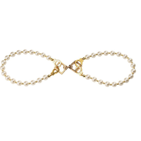 Нашийник з повідцем і наручниками, перловий Lockink Pearl Bondage & Restraint Set