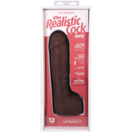 Фалоімітатор з мошонкою, довжина 30.5 см Doc Johnson The Realistic Cock ULTRASKYN - 12 Inch Hung with Balls Chocolate