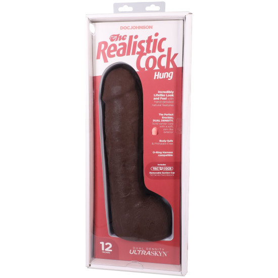 Фалоімітатор з мошонкою, довжина 30.5 см Doc Johnson The Realistic Cock ULTRASKYN - 12 Inch Hung with Balls Chocolate