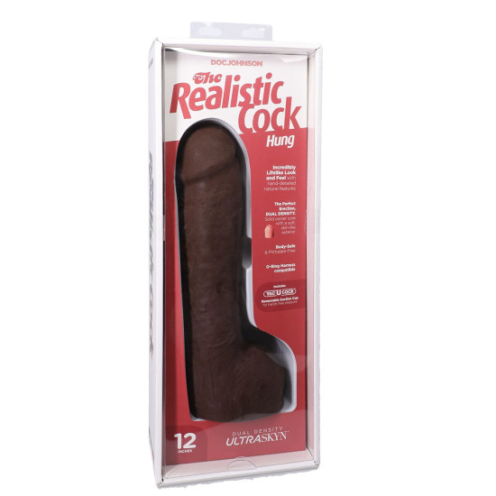 Фалоімітатор з мошонкою, довжина 30.5 см Doc Johnson The Realistic Cock ULTRASKYN - 12 Inch Hung with Balls Chocolate