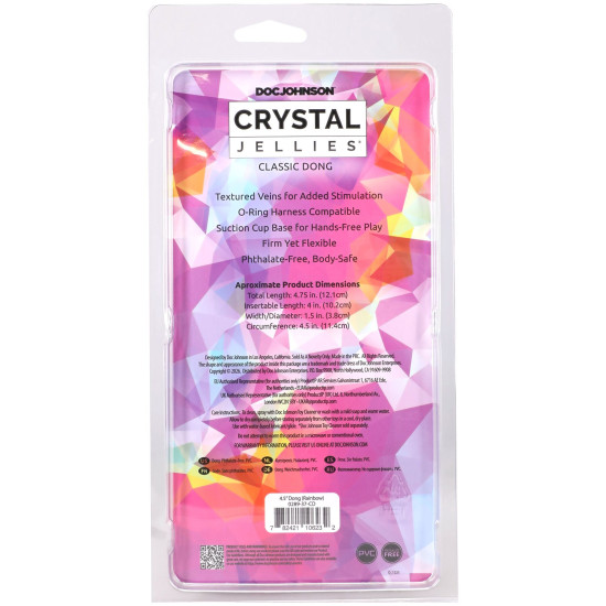 Дилдо, длина 11.4 см, радужный Doc Johnson Crystal Jellies - 4.5 Inch Classic Dong - Rainbow