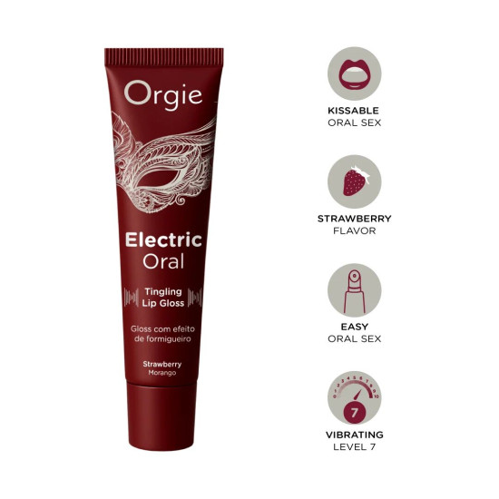 Віброблиск для губ з ефектом поколювання, полуниця Orgie Electric Oral Lips Gloss Strawberry, 10 ml