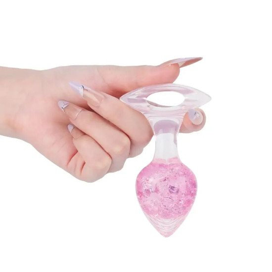 Анальна пробка у формі серця, рожева Liebe Seele Heart-shaped Crystal Anal Plug - Pink, розмір M