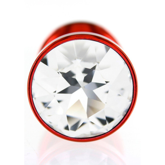 Металева анальна пробка червоного кольору з кристалом Swarovski, довжина 6,5 см, діаметр 3 см Diogol Anni Round Red, S